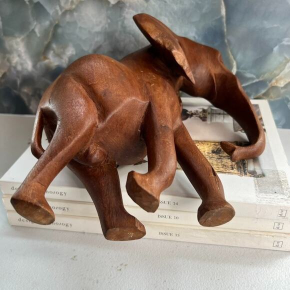 Hand Carved Wooden Elephant Figurine 10" Tall Decorative Sculpture - Picture 7 of 9